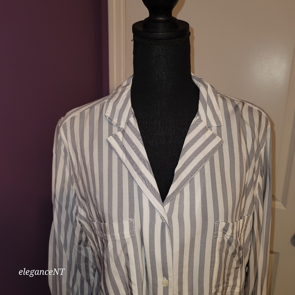 Old Nacy Black/White Striped Long Sleeve Shirt Sz: L NWT - Picture 5 of 8